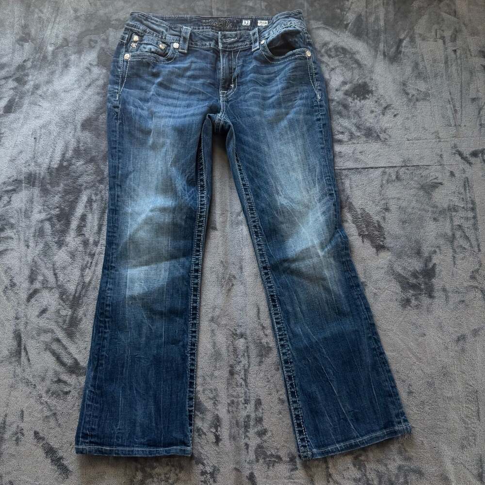 Miss Me Mid-Rise Boot Cut Jeans Fleur De Lis Size 31